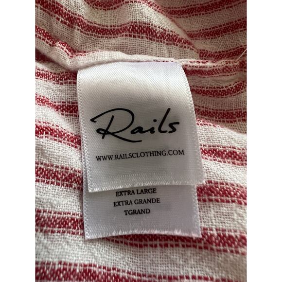 RAILS Jasmine Mini Dress Red White Rhone Stripe V Neck Linen Blend XL - Picture 10 of 15